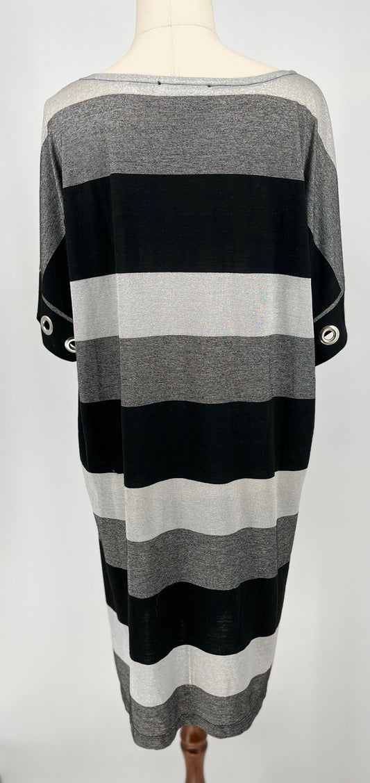 Simona striped dress on mannequin