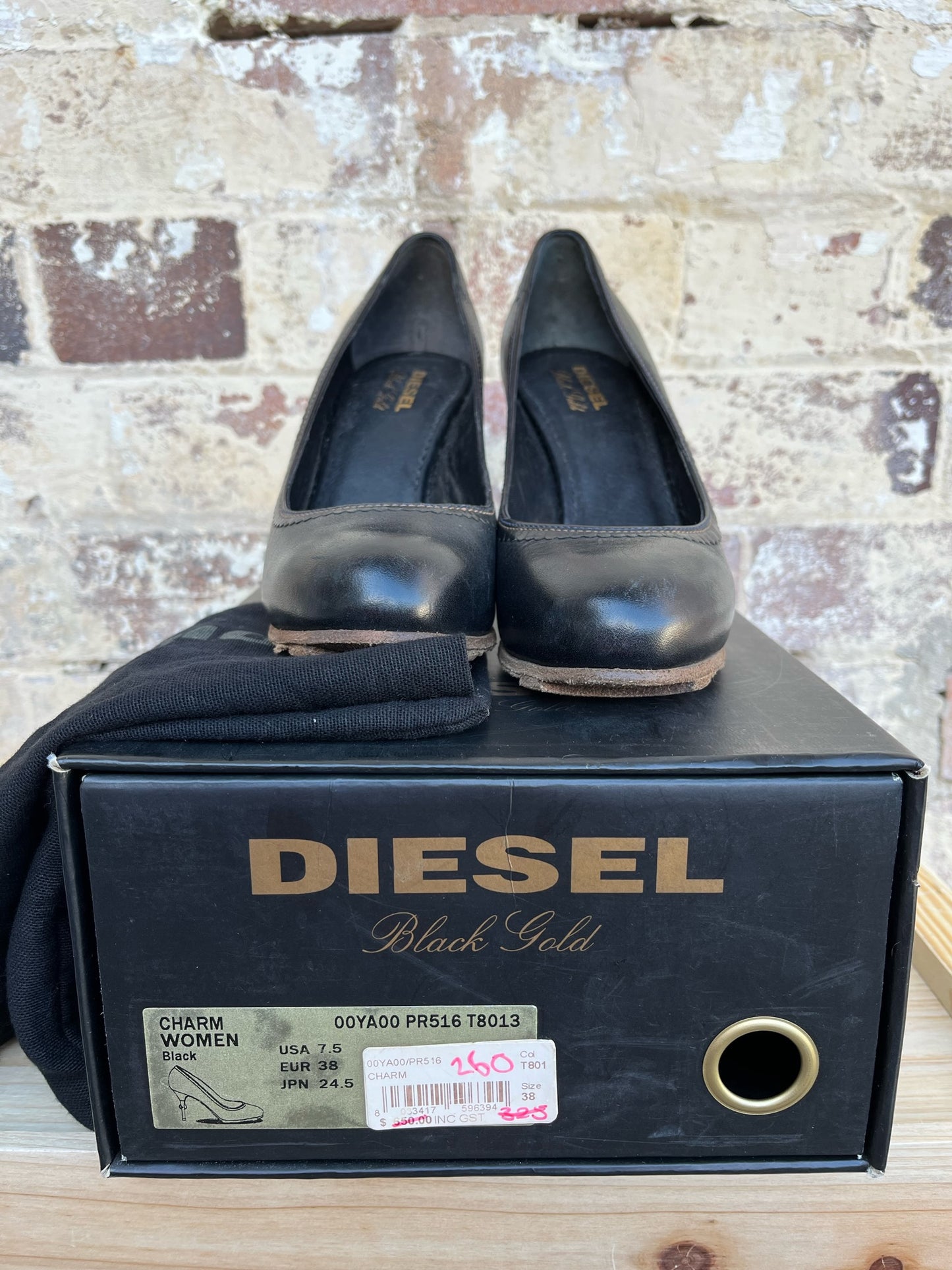 Diesel Black Leather High Heels (Size EU38)