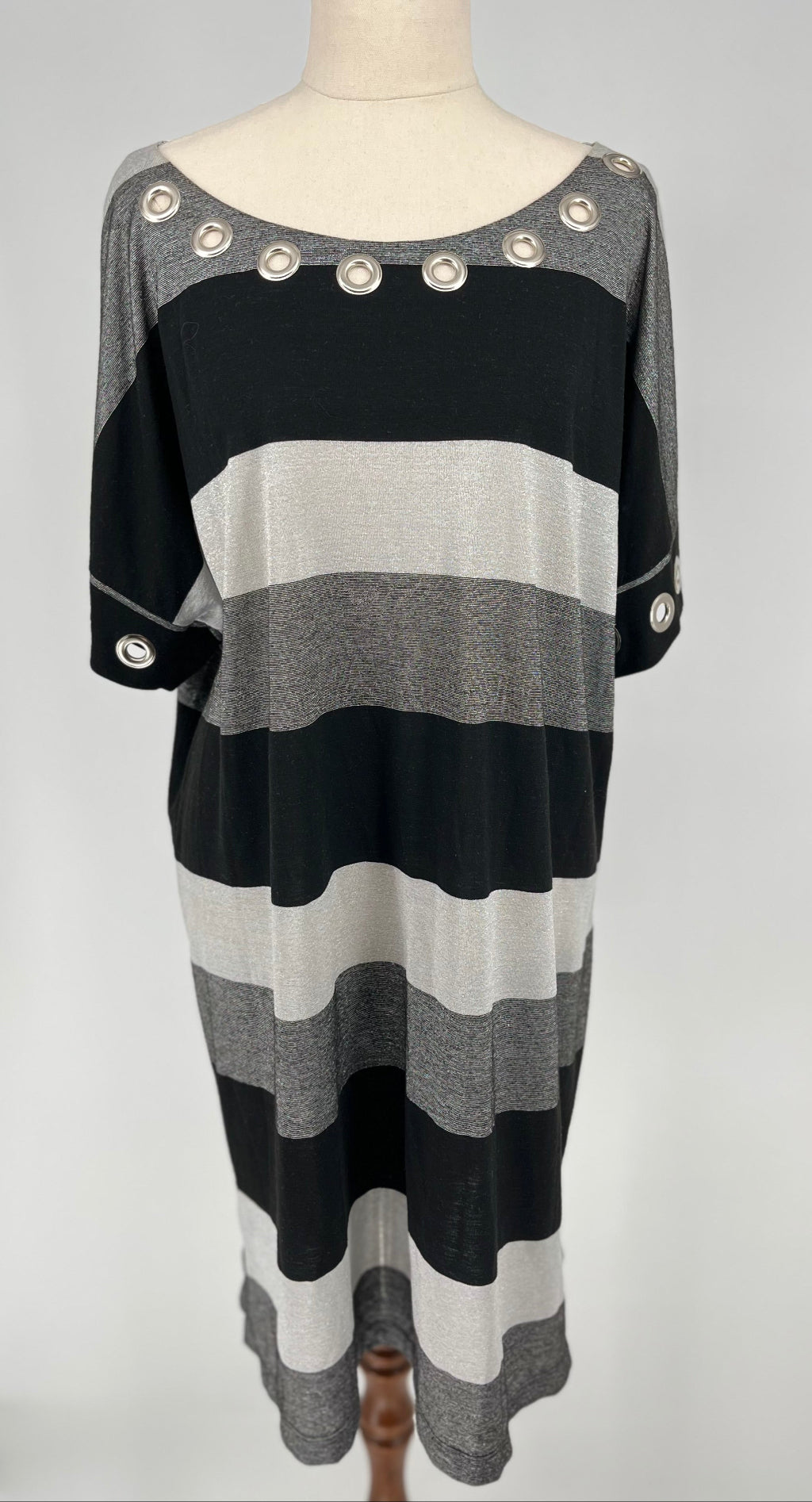 Simona striped dress on mannequin