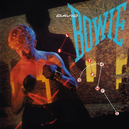 Music CD cover with David Bowie in boxing gloves and 'David Bowie' and Lets Dance text